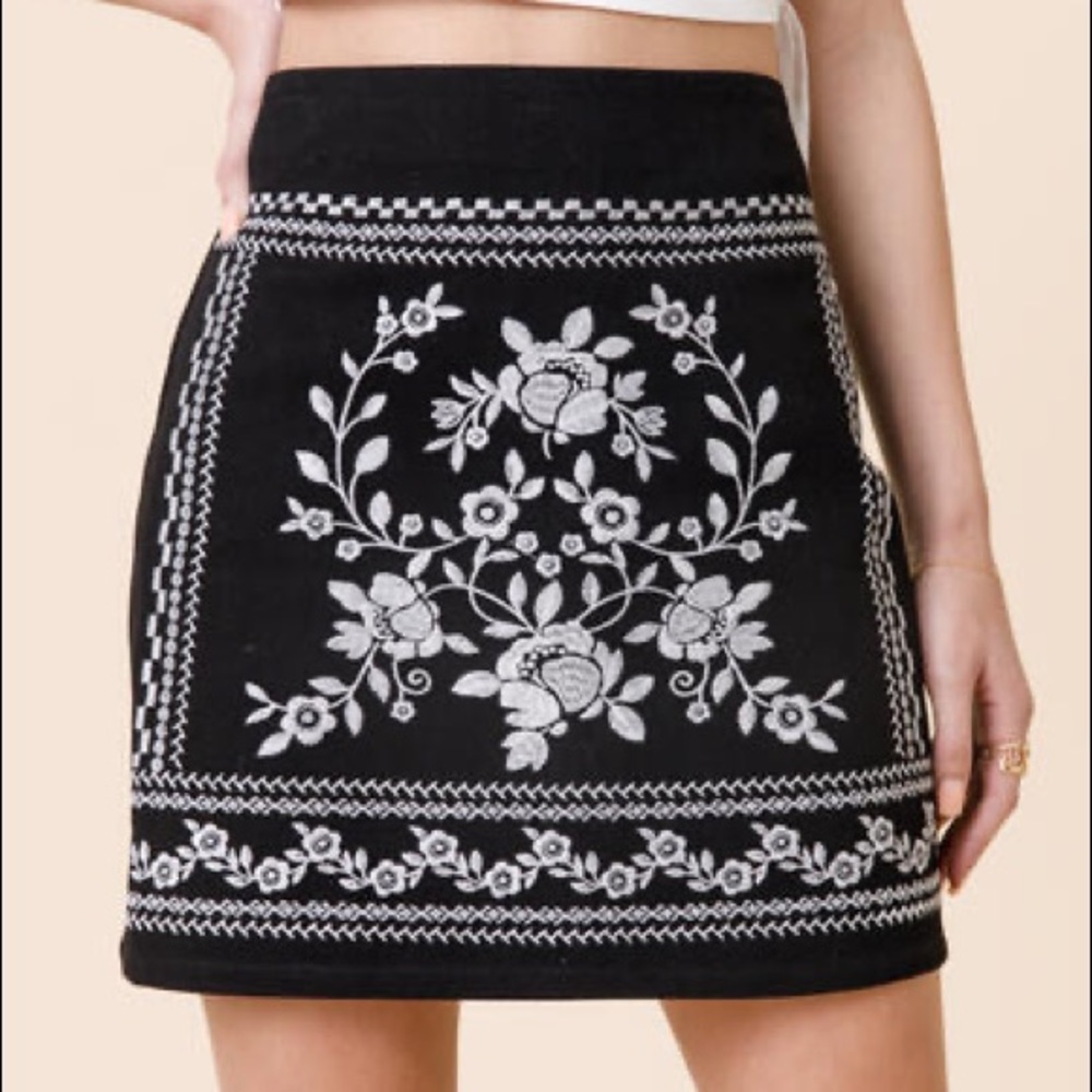 Francesca’s Mi Ami Black and Silver Embroidered Skirt